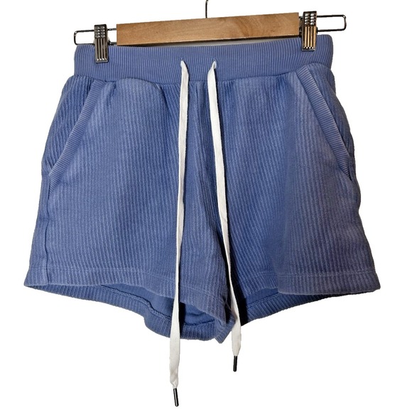 AERIE blue comfy hi rise shorts pull on drawstring ribbed XS stretch - Picture 1 of 5